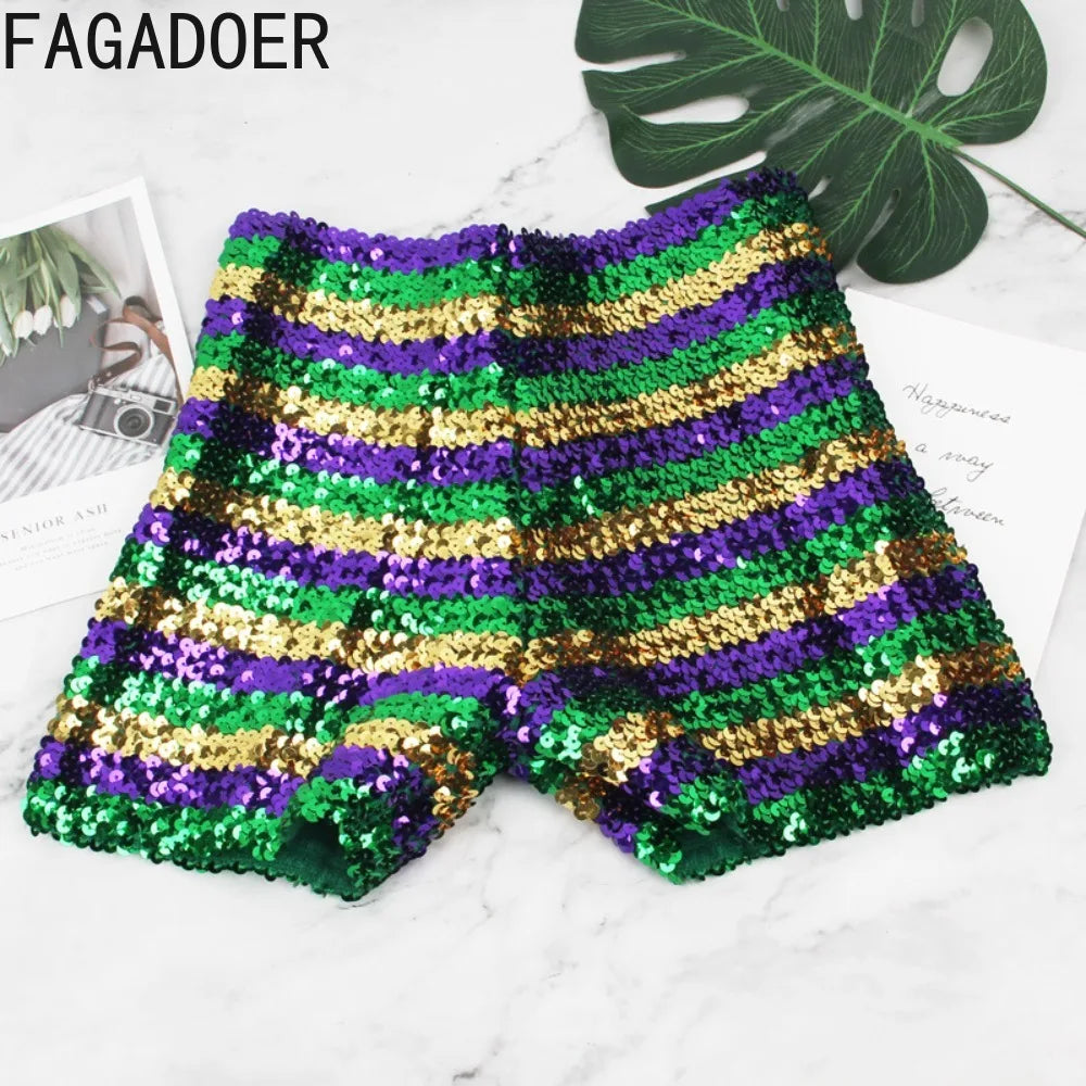 FAGADOER Y2K Sexy Sequin Shorts for Women Purple Golden Sparkling Low Waist Skinny Shorts Hot Girl Streetwear Bottoms 2025 New