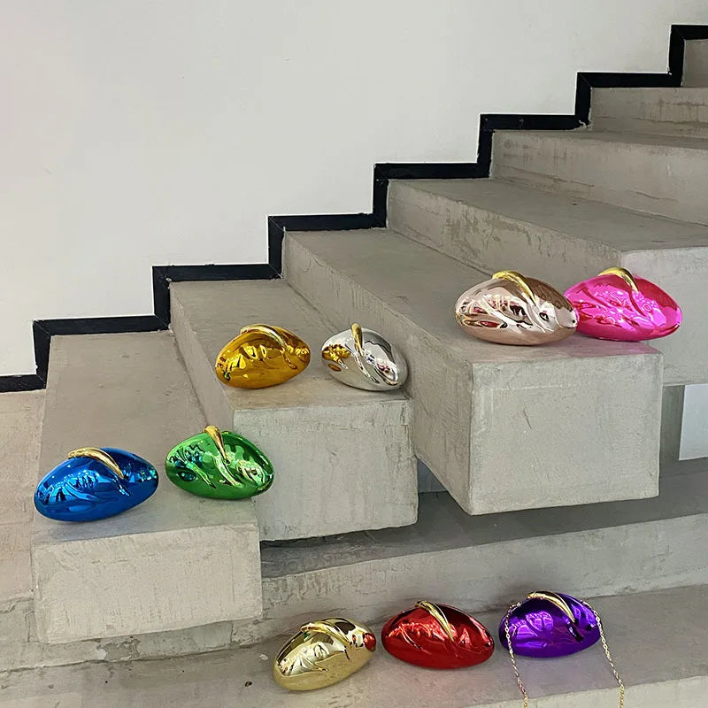 Shiny Egg Shaped Acrylic Hard Shell Clutch Bag for Women