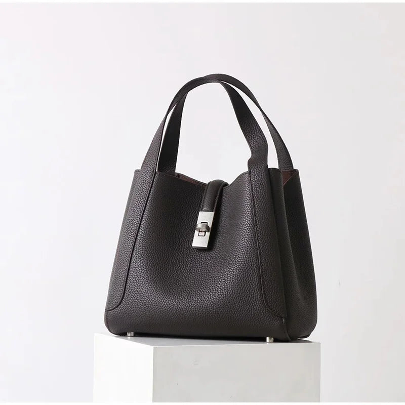Brand Genuine Leather Basket Bag Women Luxury Fashion Simple Texture Tote Bag New Versatile High-end Shoulder Bag Messenger Bag
