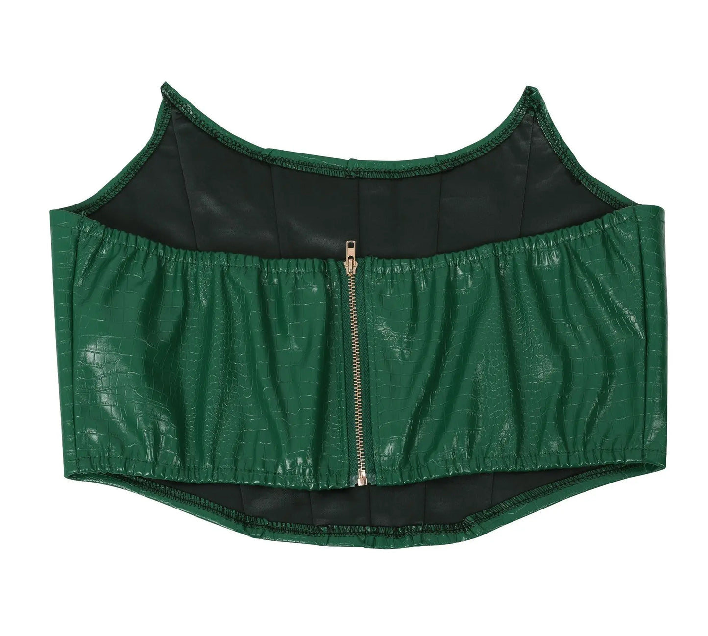 Green Faux Leather Corset Cut-Out Cargo Sleeveless Jumpsuit Set for Women