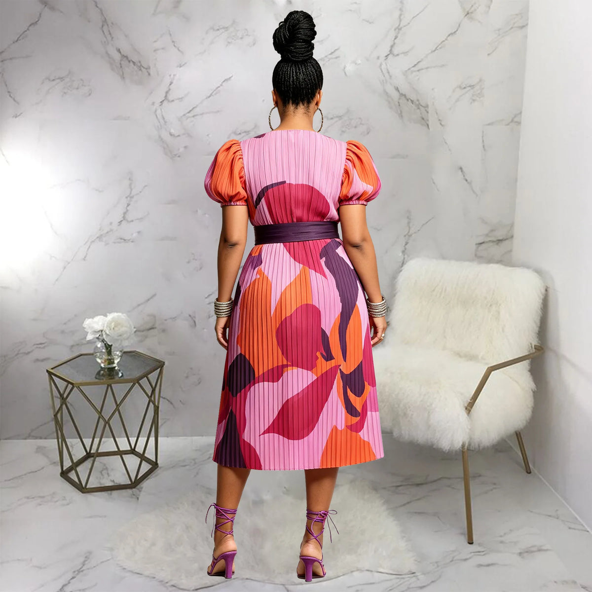 Short Sleeve Slim Fit African Kanga Dress for Women