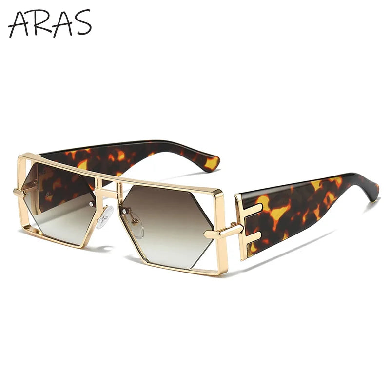 Vintage Hollow Metal Frame Rectangle Sunglasses for Women