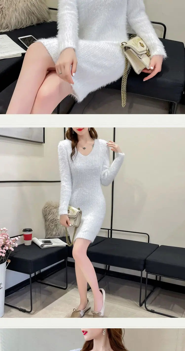 Cozy Faux Mink Knit Sweater Dress