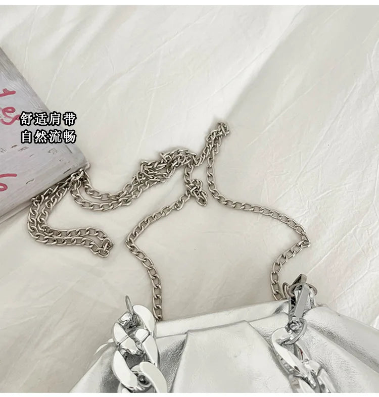 Elegant Pleated Chain Cloud Crossbody Shoulder Bag for Women