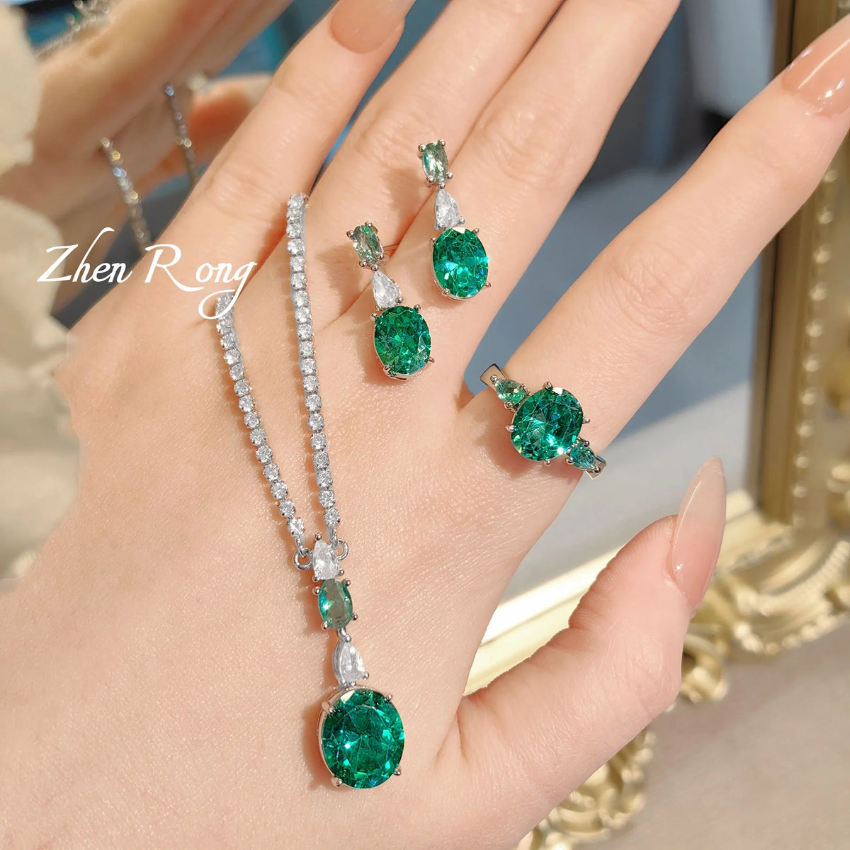 Elegant Oval Cubic Zirconia Wedding Jewelry Set for Women