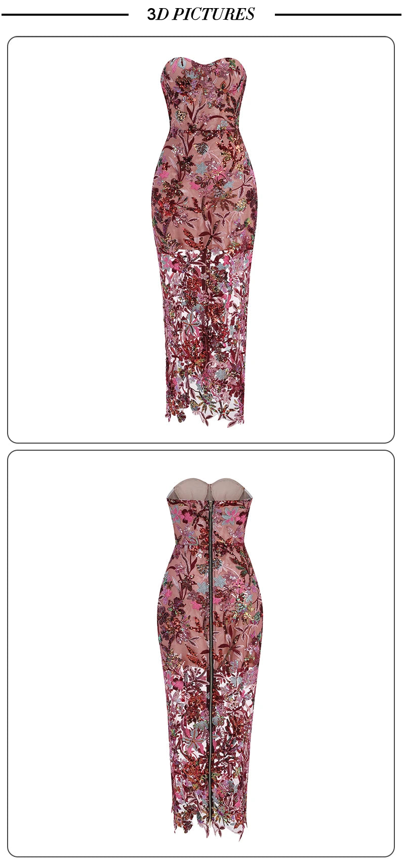Floral Embroidery Sequin Patchwork Mesh Long Backless Dress for Women