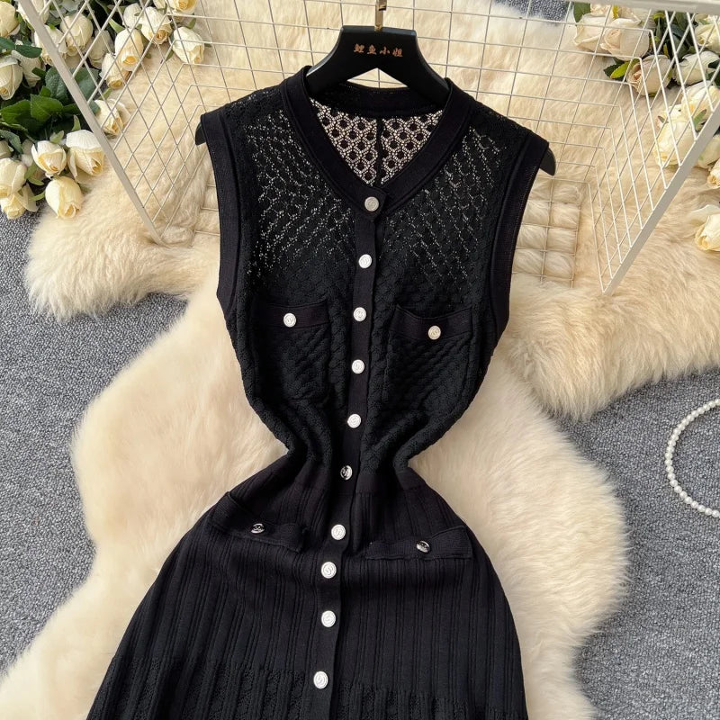Sleeveless Knitted Bodycon Mid Calf Dress for Women
