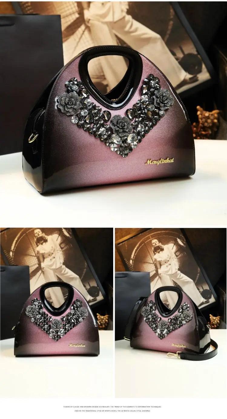 Designer Brand Fashionable Diamond-encrusted Dumpling Bag Genuine Leather Hand-held Crossbody Bags for Women Sac À Main Femme