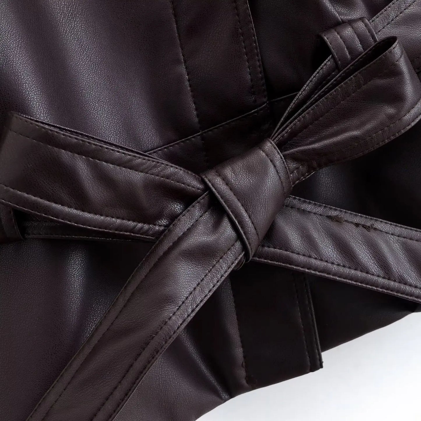 Vintage Black Belted Faux Leather Jacket for Women
