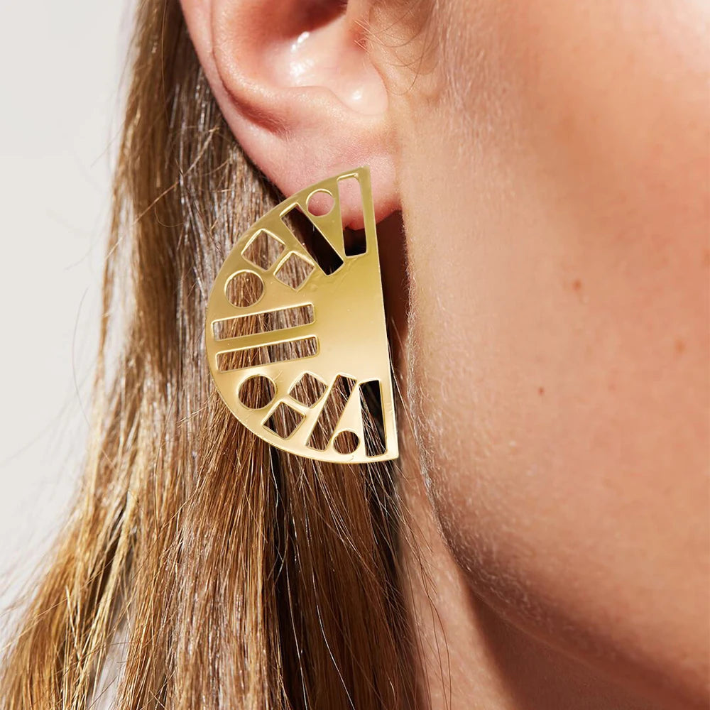 Fashion Jewelry Big Gold Color Round Geometric Earrings Dangle Drop Earrings For Women African Wedding Party Gifts