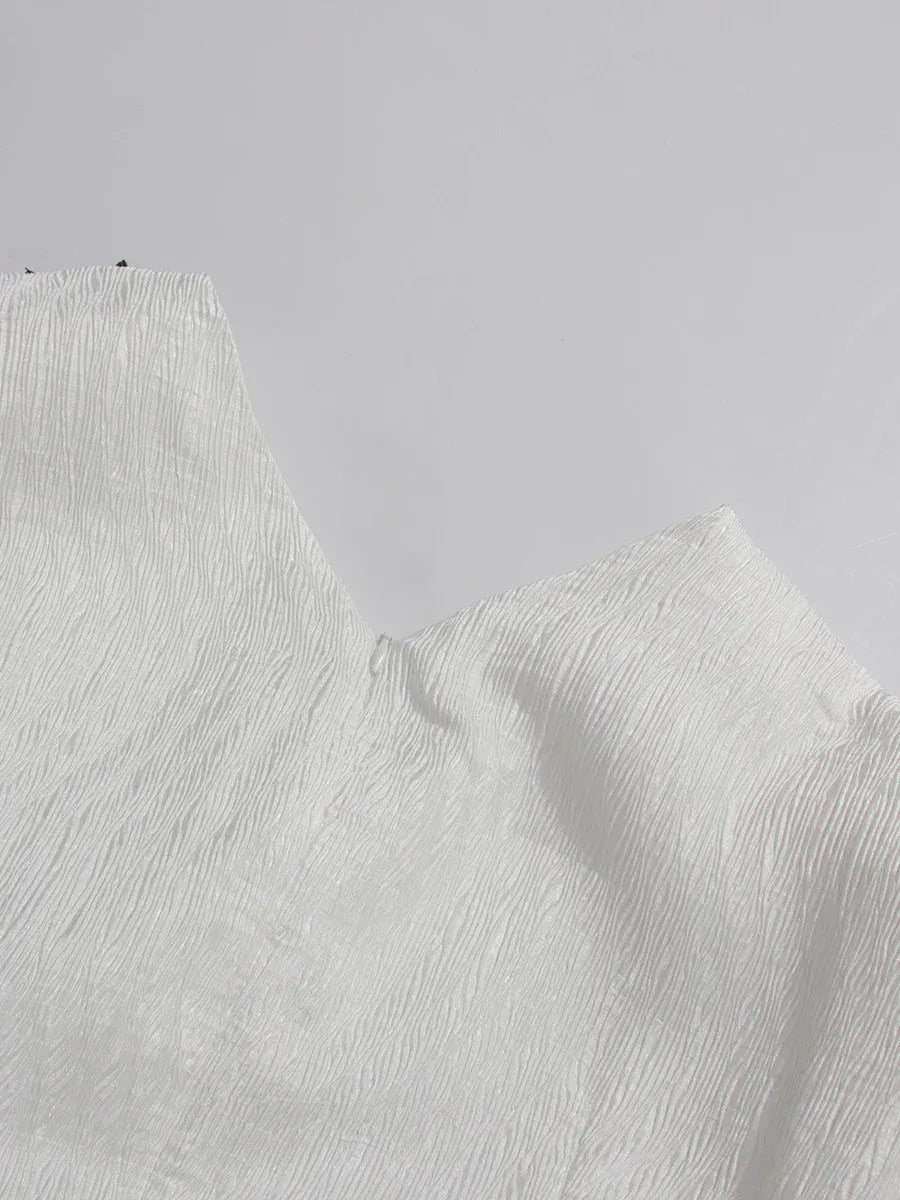 TWOTWINSTYLE Printing Spliced Embroidery Elegant Dresses for Women V Neck Short Sleeves Tunic Patchwork Folds Long Dress Female