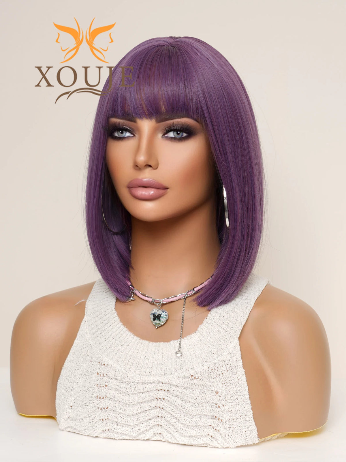 Natural Brown Straight Synthetic Wig With Bangs For Women