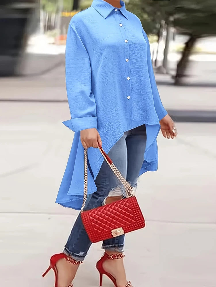 Plus Size 2025 Spring Summer New Women's Solid Color Single Breasted Lapel Tops Long Sleeve Loose Casual Shirt