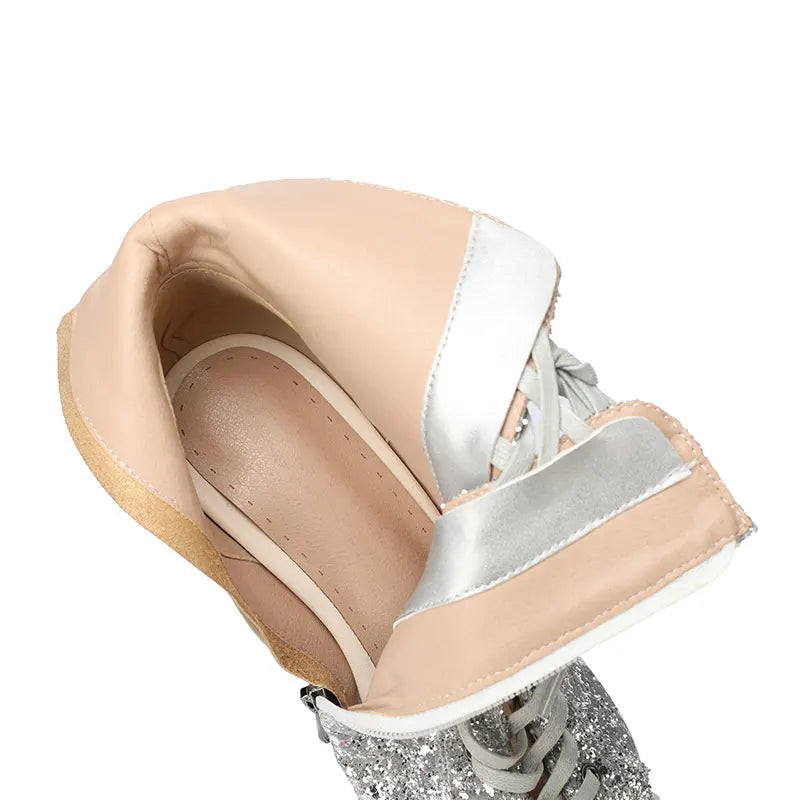 High Heel Crystal Detail Lace-Up Latin Dance Boots for Women