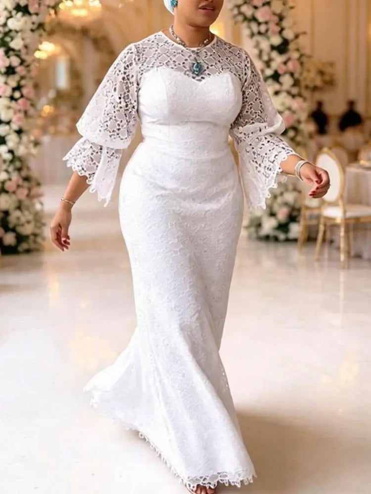 Elegant Hollow Out African Maxi Kaftan Dress for Women