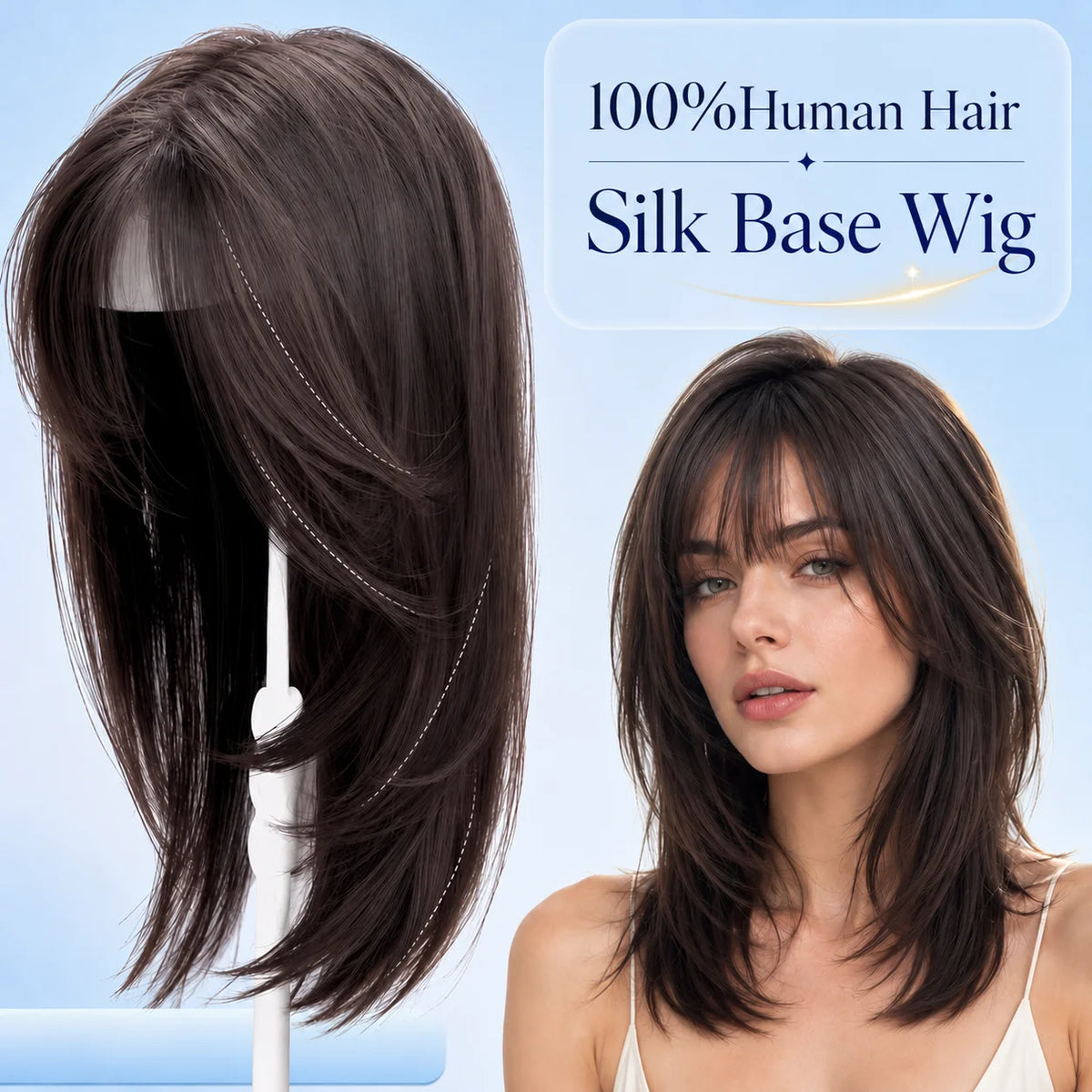Natural Hairline Straight Layered Silk Top Wig For Women