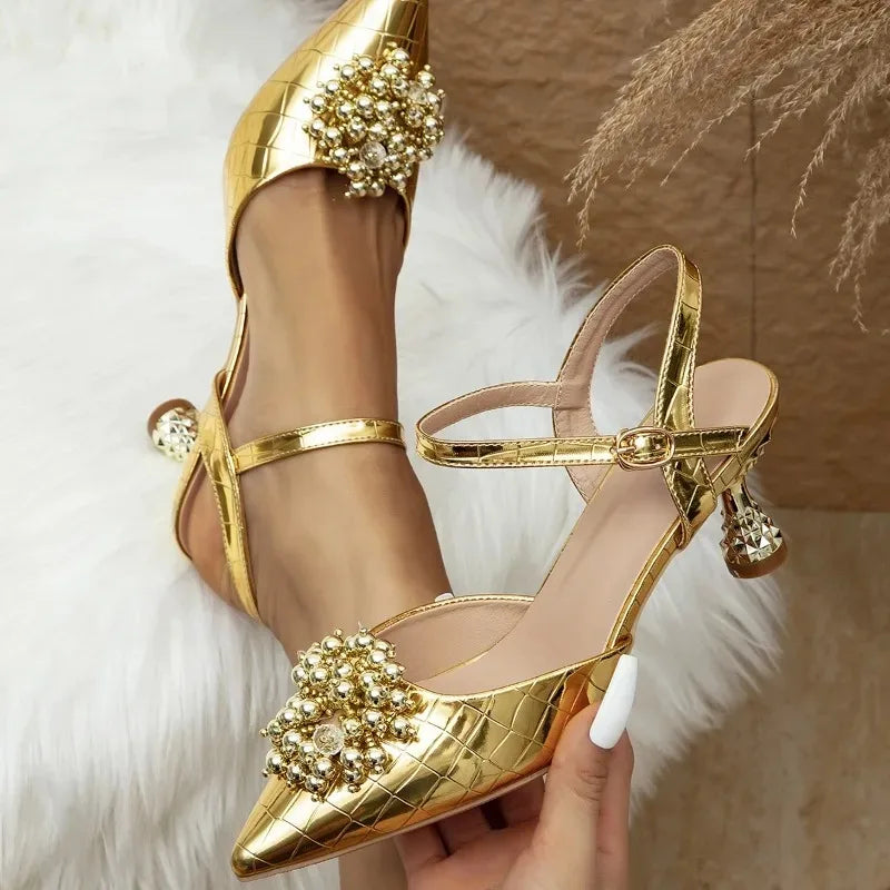 Elegant Leather Ankle Strap Kitten Heel Sandals for Women