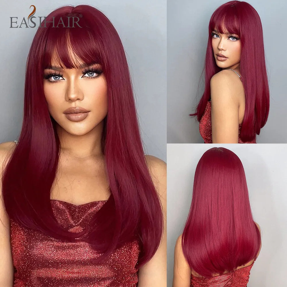 Heat Resistant Long Straight Ombre Bangs Wig for Women