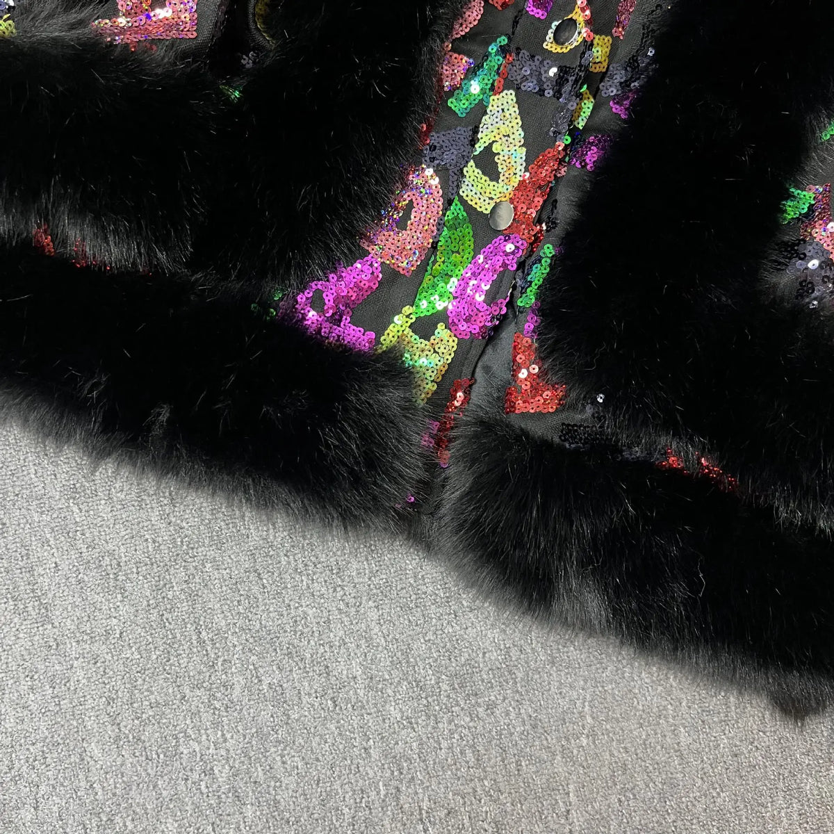 Purple Sequined Faux Fur Coat