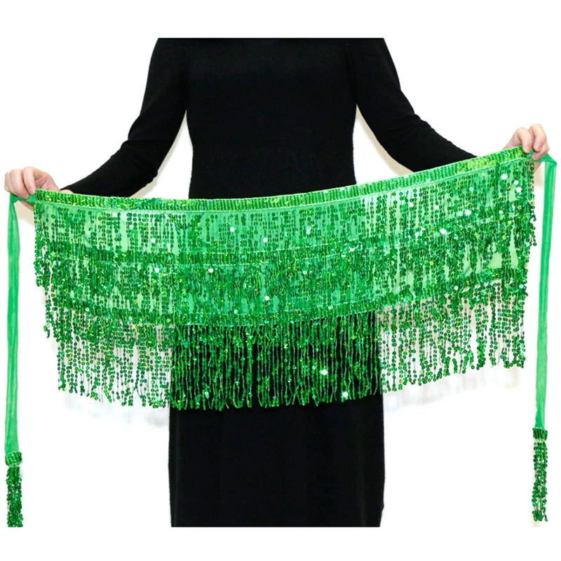 Gleaming Sequined Tassel Waist Chain Dress for Women