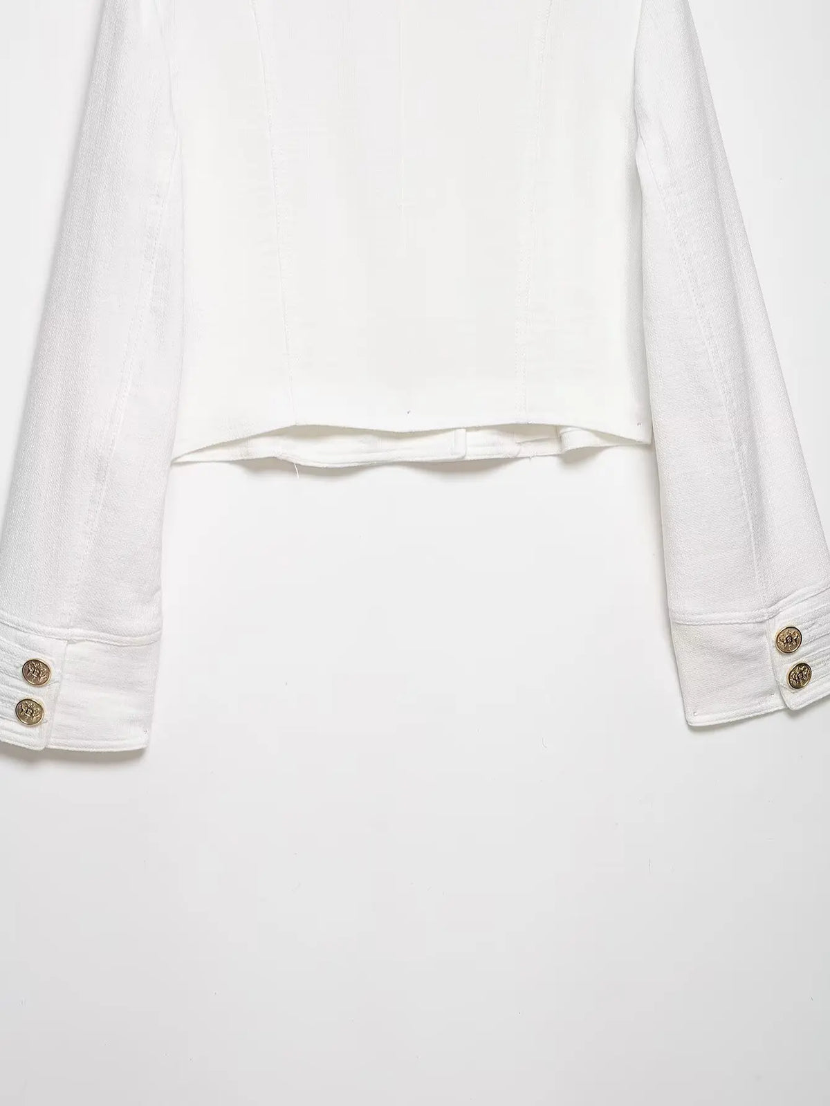 White Tweed Cropped Jacket With Gold Buttons for Women
