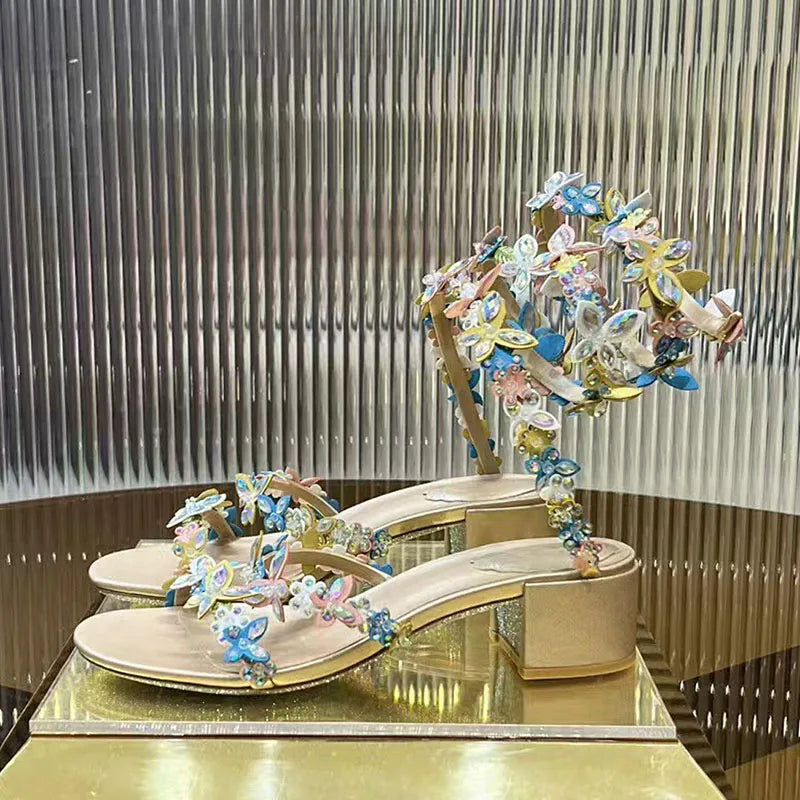 Crystal Strappy Wrap Ankle Stiletto Sandals for Women