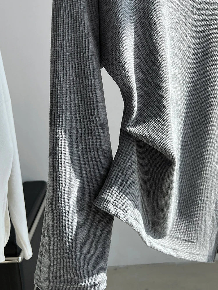 Black Pleated Asymmetrical Collar Sweatshirt for Women
