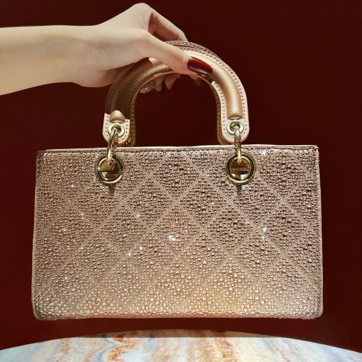Rhinestone Party Handbag With Messenger Strap for Women