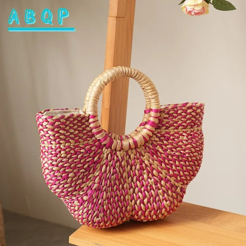 New Straw Woven Women's Bag Hand-woven Straw Women's Handbag Luxury Brand Personalized Fashionable Straw Beach Bag High Quality
