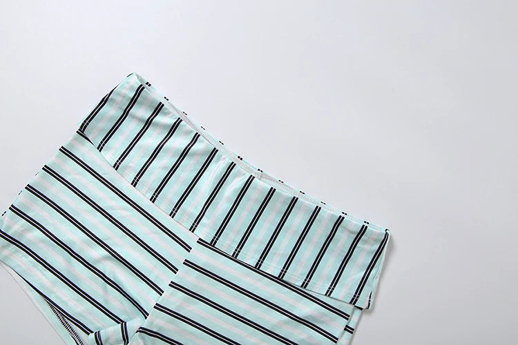 Striped Patchwork Two Piece Set With Skew Collar And Bike Shorts for Women