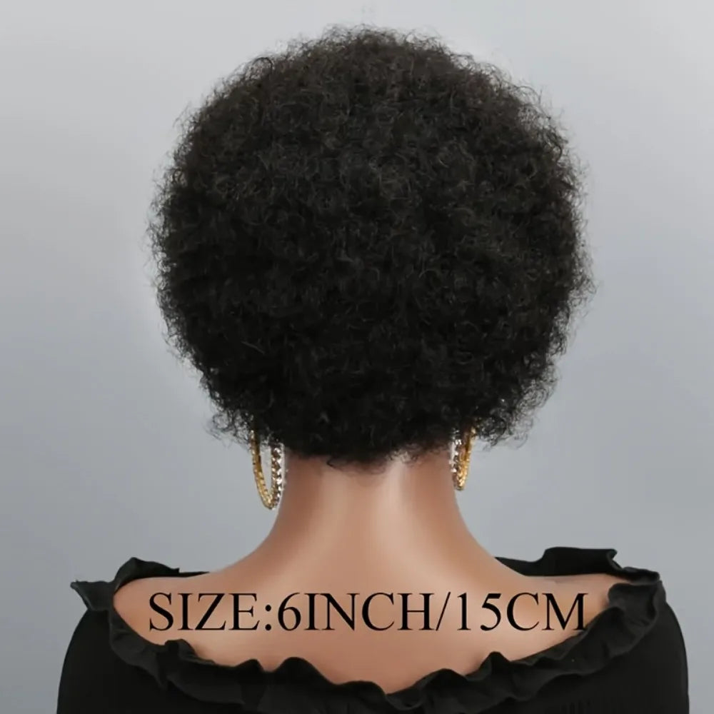 Short Afro Kinky Wave Pixie Human Hair Wig Natural Black for Women