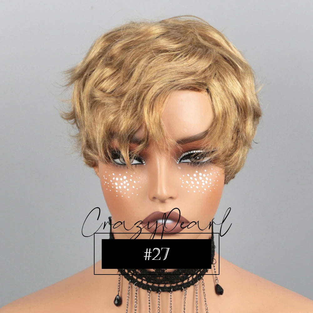Light Brown Glueless Pixie Cut Human Hair Wig for Women