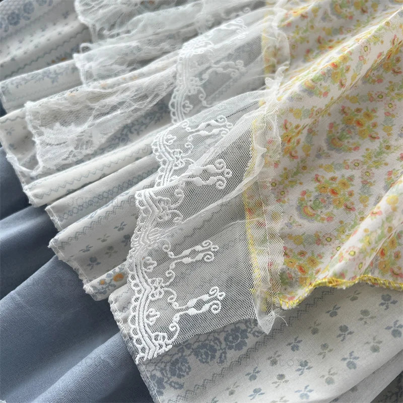 High-Waist Patchwork Lace-Up Skirt