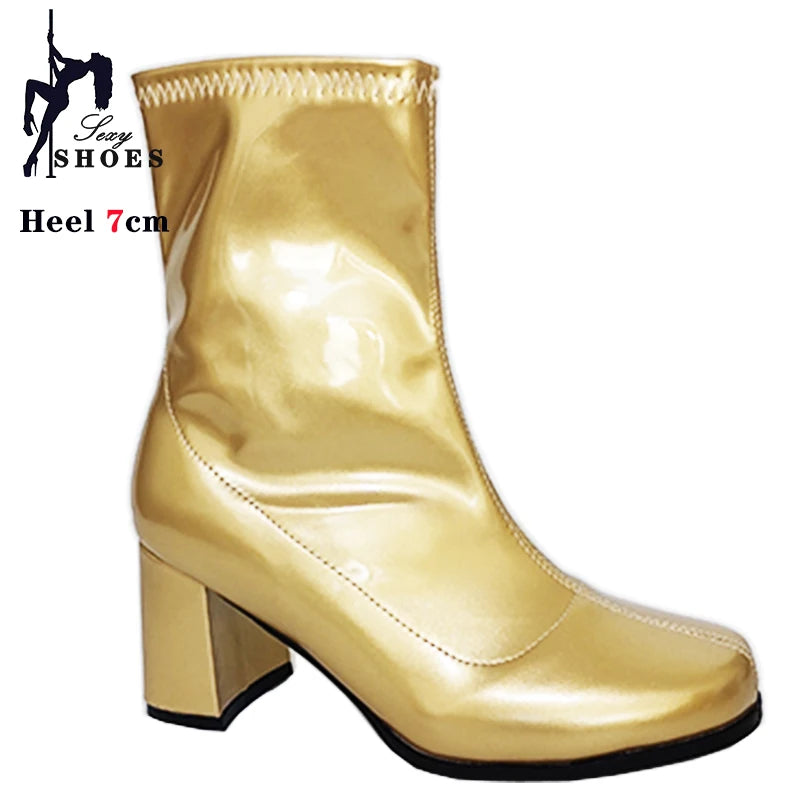 Leather Zip Round Toe Square Heel Ankle Boots for Women
