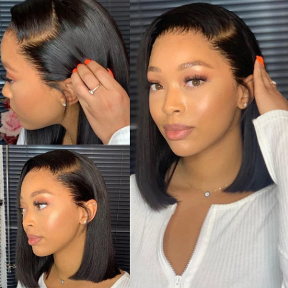 Straight Short Bob Wig 13x4 Lace Front Human Hair Wigs for Women Transparent Lace Frontal Wig Bleached 4x4 Pre Plucked Bob Wig