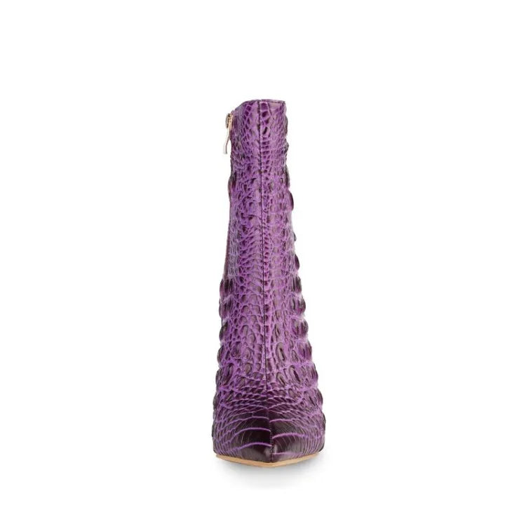 Purple Crocodile Stiletto Ankle Boots