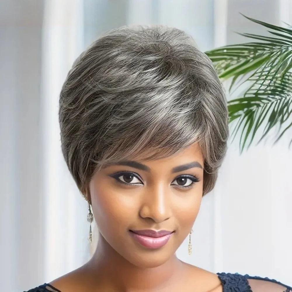 Brazilian Human Hair Wig Pixie Cut with Bangs Full Machine-Made Wig for Black Women Short Hair Wig