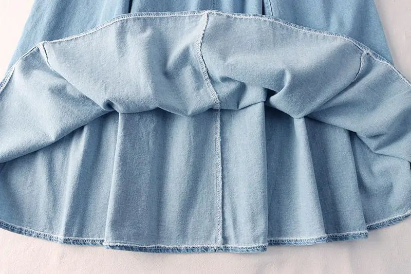 Classic Retro Denim Midi Regular Fit Skirt For Women