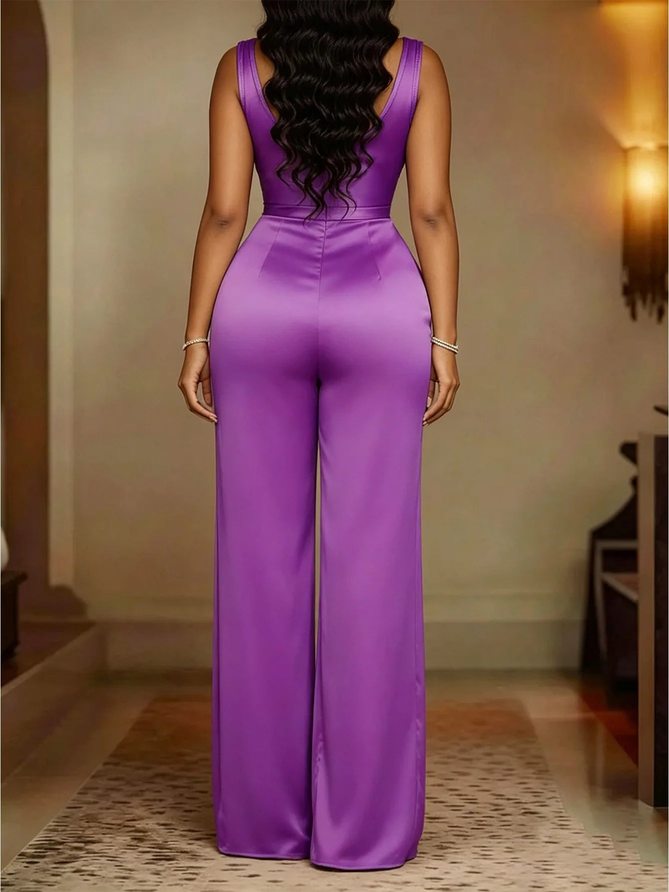 Elegant Satin Cowl Neck Wide Leg Jumpsuit for Women