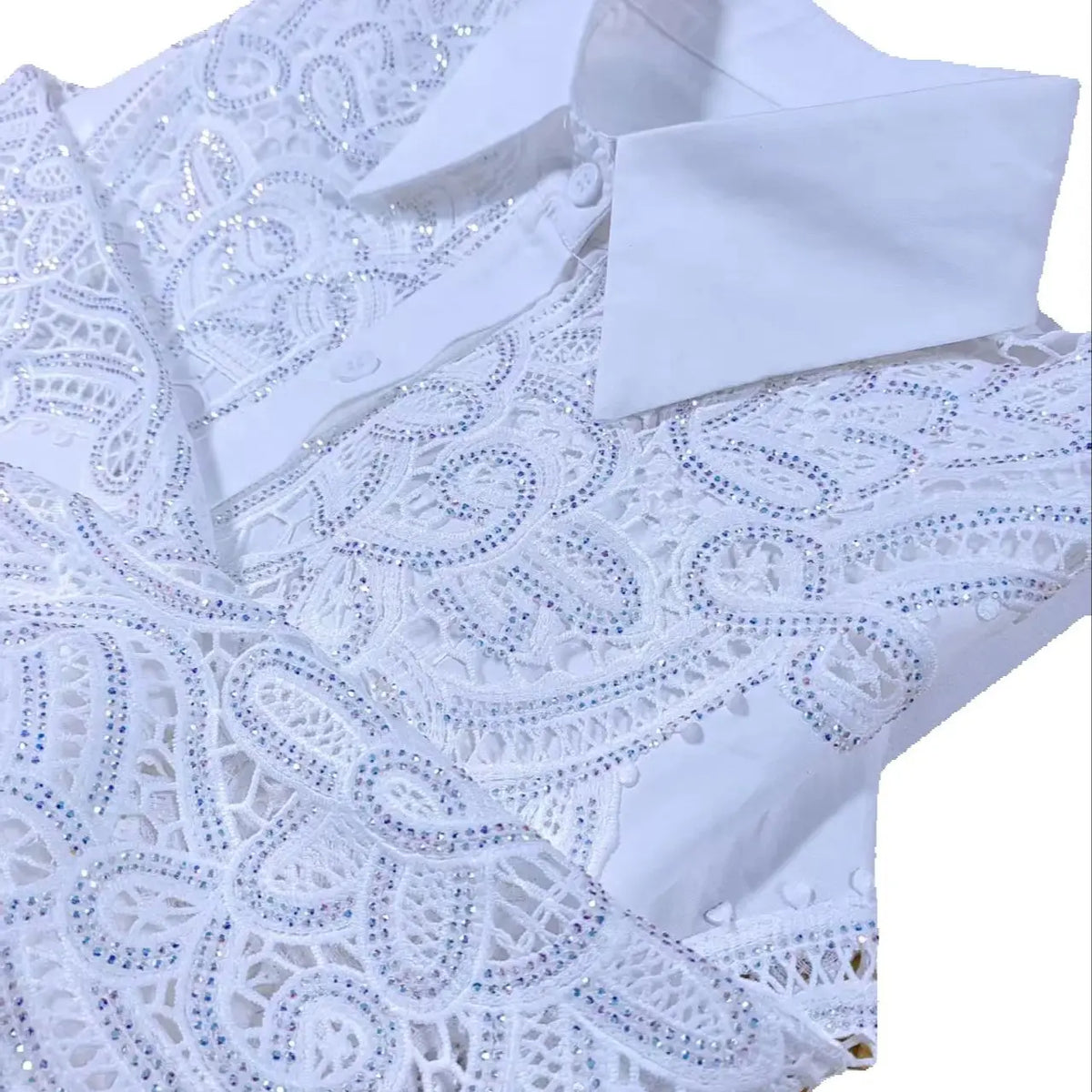 Sequin Embroidered Oversized Cotton Blouse for Women