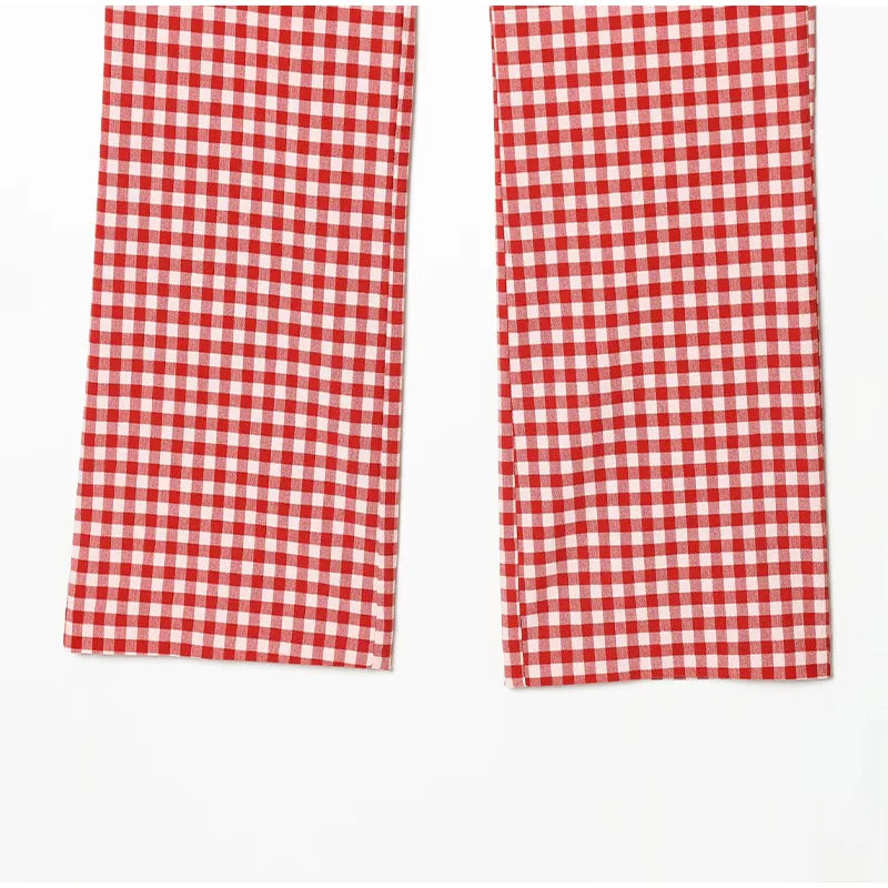 Casual Plaid Vest And Pleated Pants Set Beachwear for Women