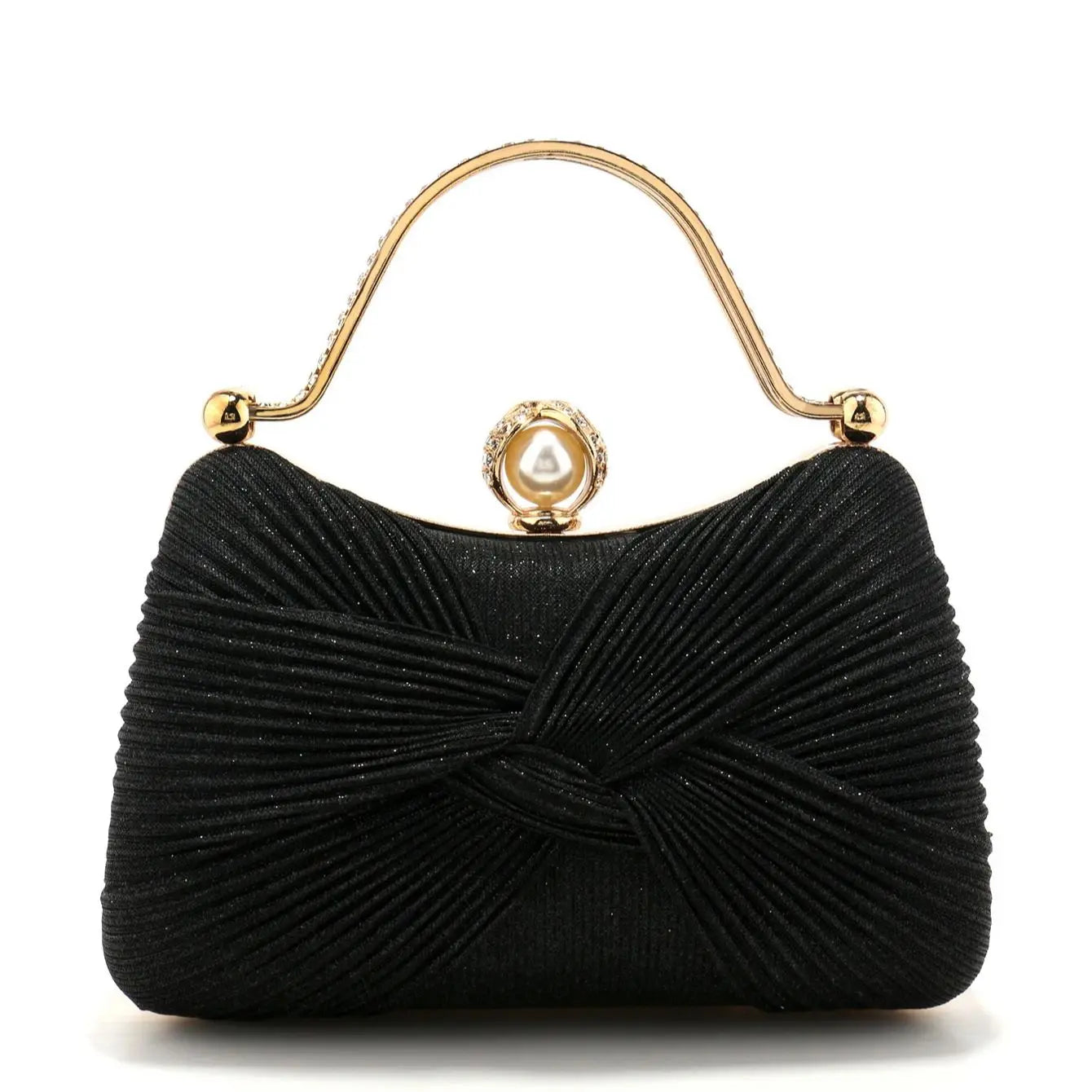 Bow Design Ruched Fashion Women Evening Bags Pink Color Sequined Glitter Metal Pearl Handbags Banquet Lady Wedding Bridal Purse
