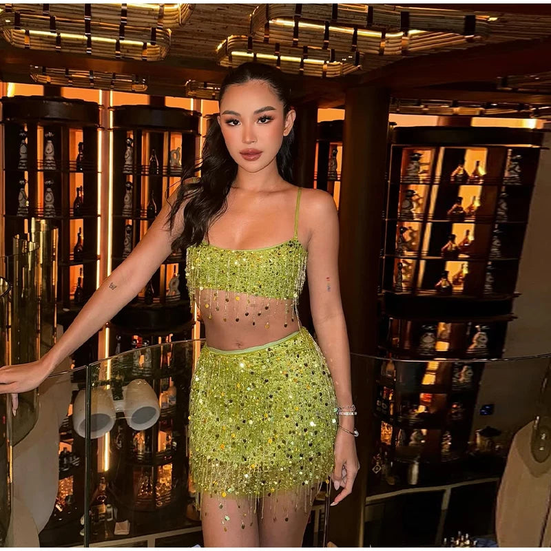 Glitter Strapless Corset and Matching Skirt Set for Women