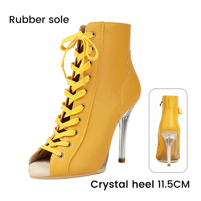 Lace-Up Crystal Heel Ballroom Dance Boots for Women