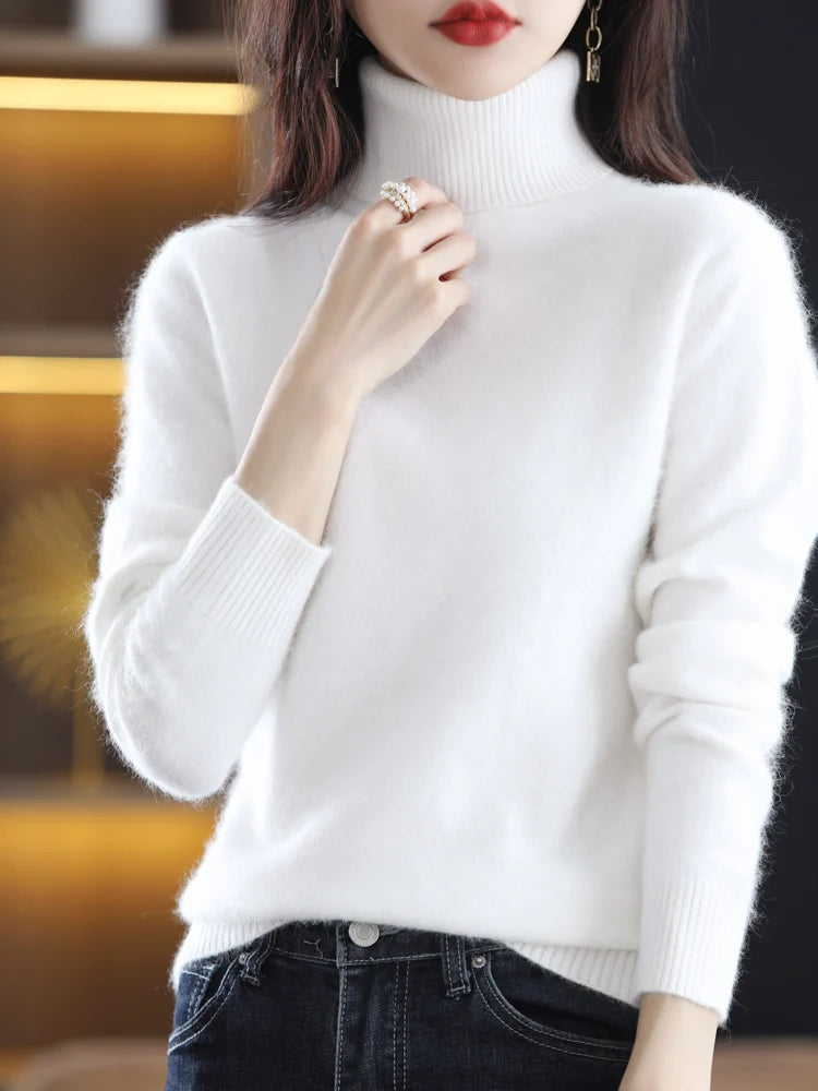 Soft Warm Knit Cashmere Turtleneck Sweater for Women