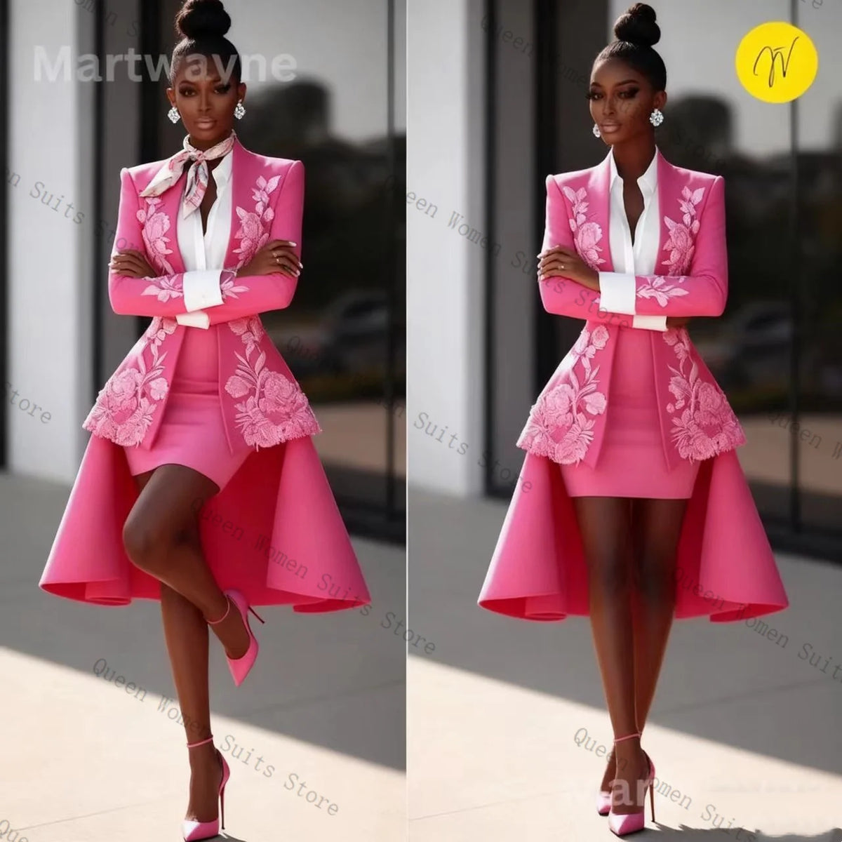 Pink Classic Two Piece Tailored Blazer Suit Set For Women