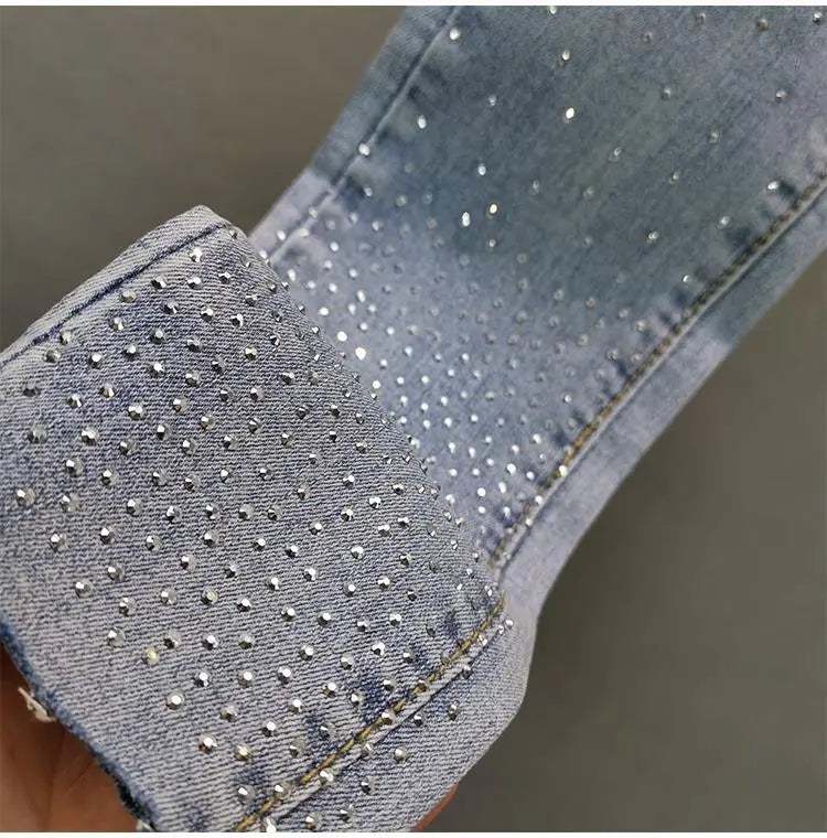 Elastic Slim Cotton Denim Jeans With Five Pockets for Women