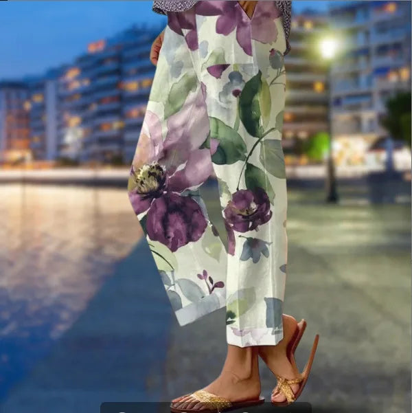 Elegant Printed Loose Ankle-Length Casual Pants for Women
