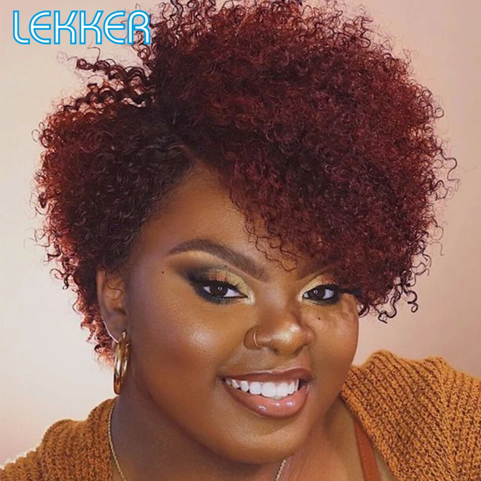 Short Kinky Curly Pixie Bob Human Hair Wig for Women