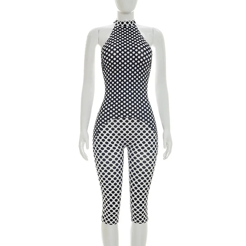 Patchwork Polka Dot Halter Bodycon Romper for Women